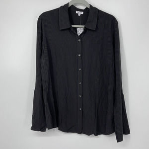 SPLENDID CHOCOLATE WITH BLACK STRIPES LIGHTWEIGHT BUTTON DOWN TOP MEDIUM